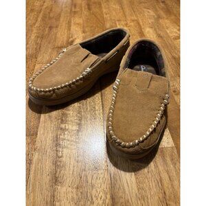 CLARKS Mens Size 9 Suede Andy Moccasin Slippers Tan Brown Classic Casual